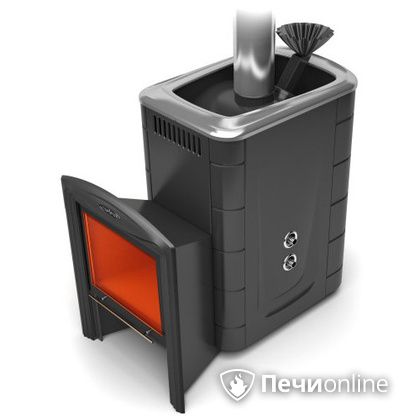 Дровяная банная печь TMF Гейзер 2014 Inox Витра с теплообменником антрацит в Ижевске